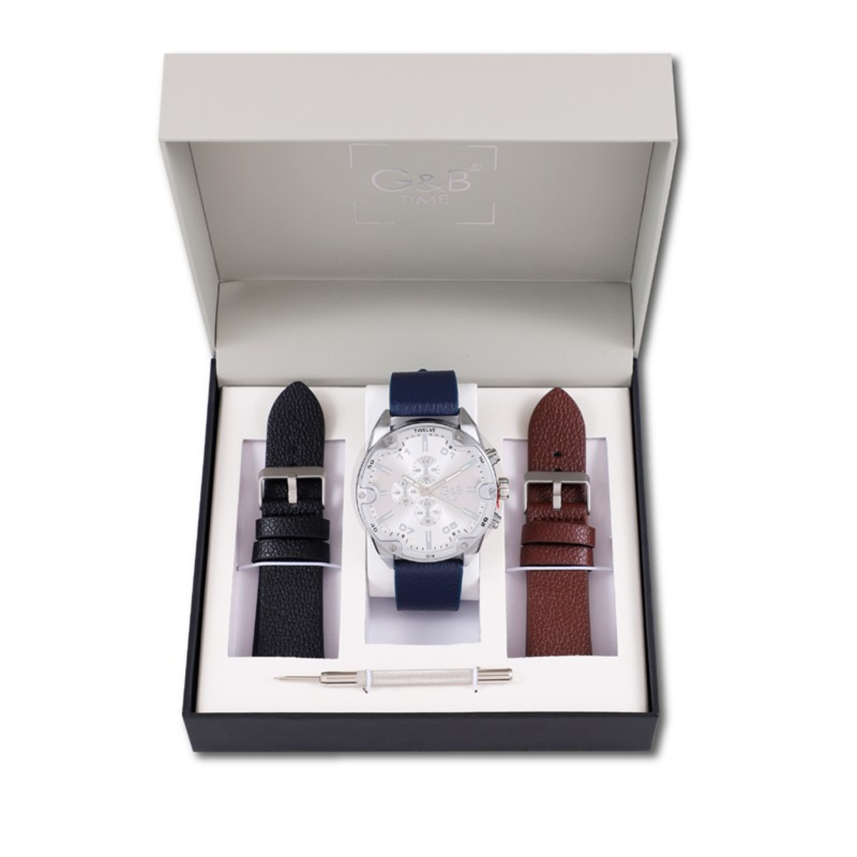 Set GB hombre reloj XXL piel + 2 correas extra