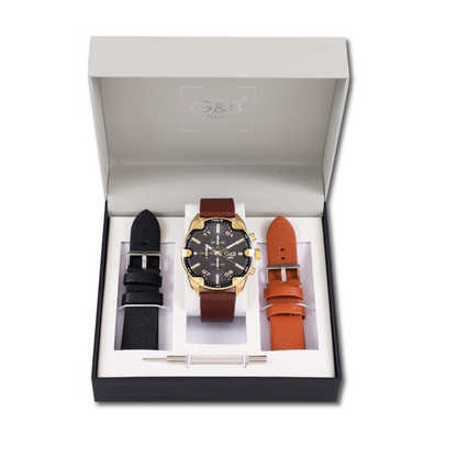 Set GB hombre reloj XXL piel + 2 correas extra