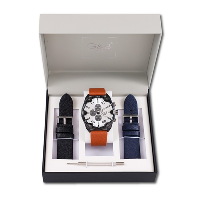 Set GB hombre reloj XXL piel + 2 correas extra