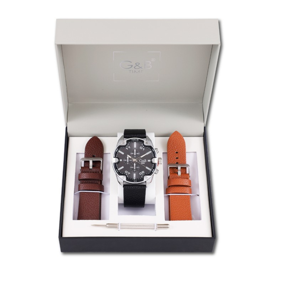 Set GB hombre reloj XXL piel + 2 correas extra