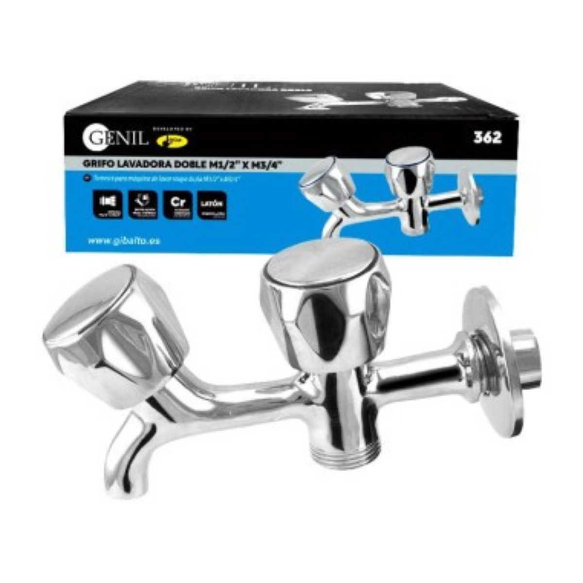 Grifo doble para lavadora – 1/2” x 3/4”