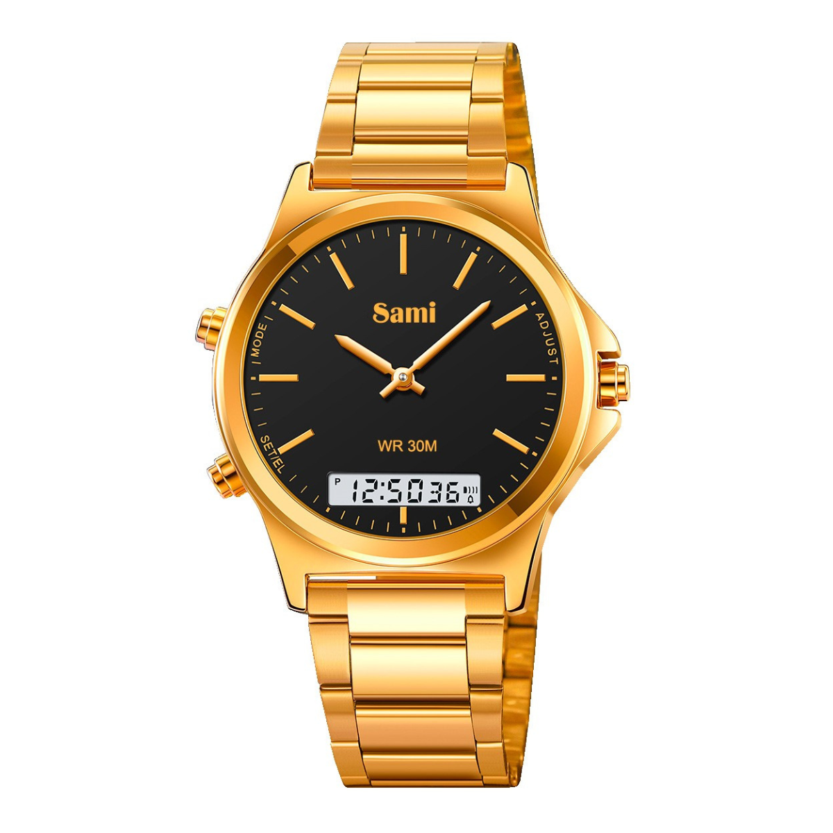 Reloj Sami Vintage doble hora esfera negra WR30M