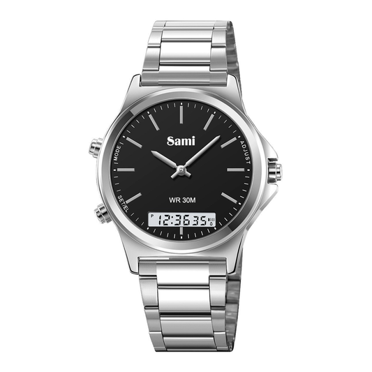 Reloj Sami Vintage doble hora esfera negra WR30M