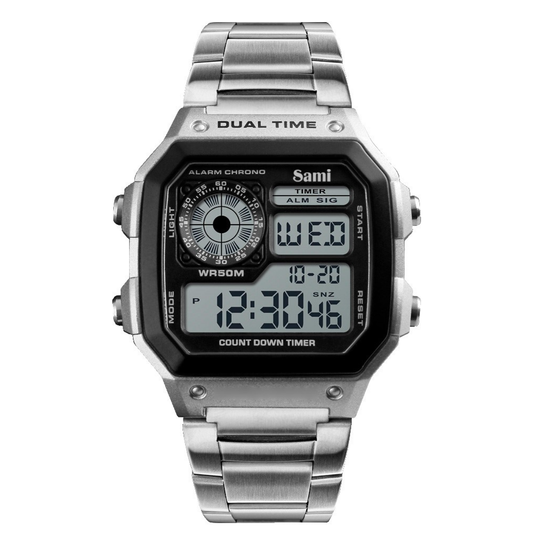 Reloj Sami Vintage cuadrado LCD WR50M acero