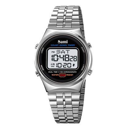 Reloj Sami Vintage redondo LCD WR30M acero
