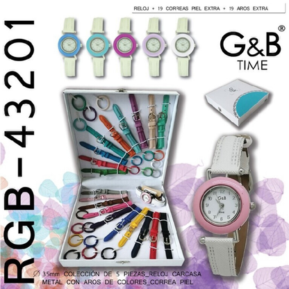 Set GB mujer reloj multicorrea + aros intercambiables