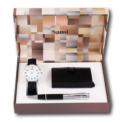Set Sami hombre reloj + billetero + bolígrafo + llavero