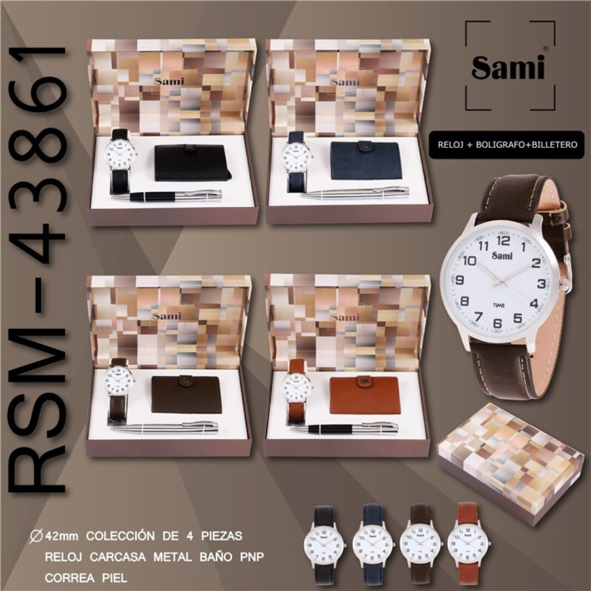 Set Sami hombre reloj + billetero + bolígrafo + llavero