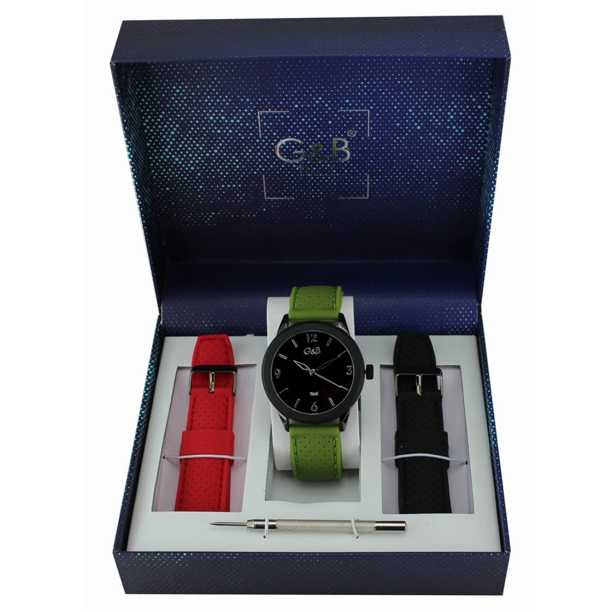 Set GB hombre reloj silicona + 2 correas extra