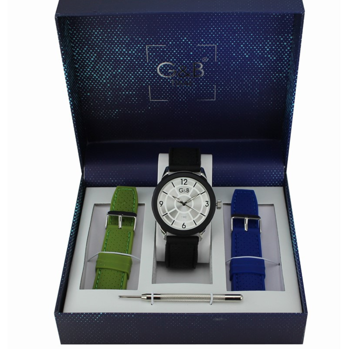 Set GB hombre reloj silicona + 2 correas extra