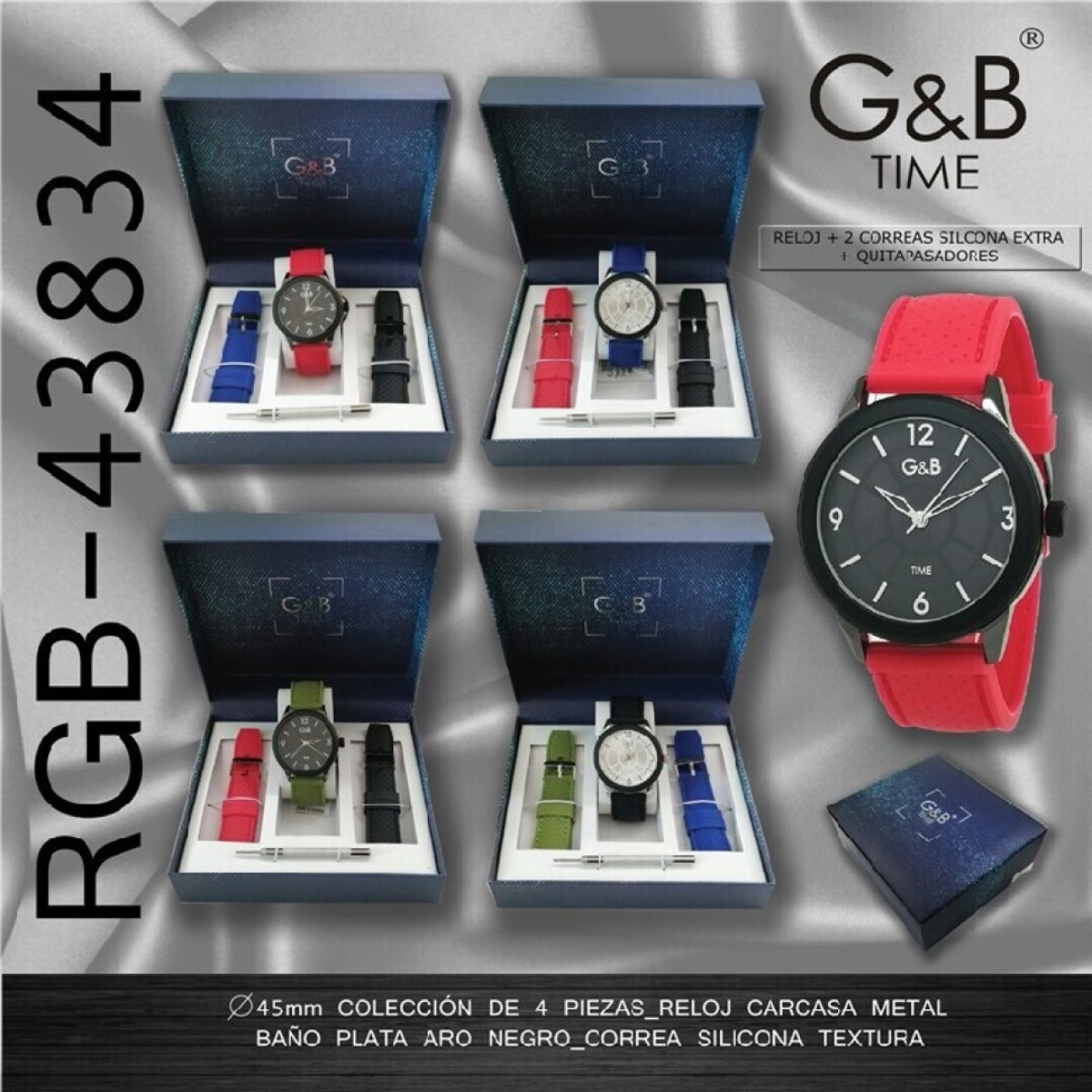 Set GB hombre reloj silicona + 2 correas extra