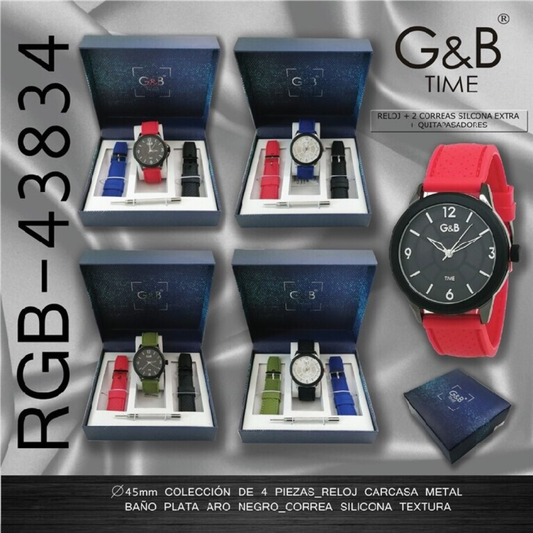 Set GB hombre reloj silicona + 2 correas extra