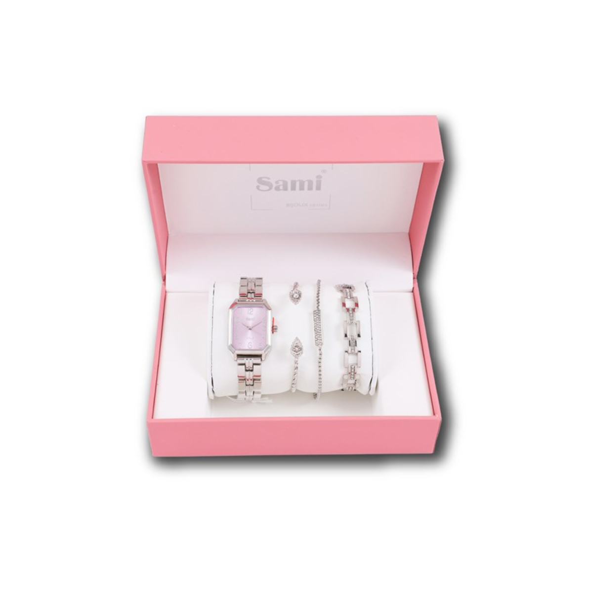 Set Sami mujer reloj rectangular + 3 pulseras