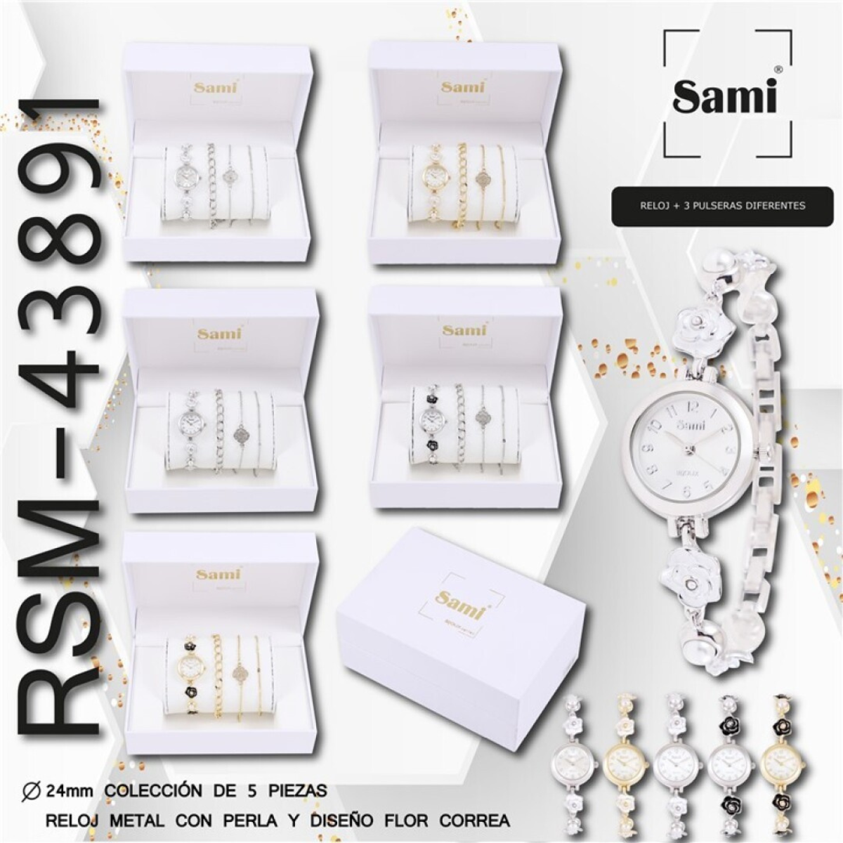 Set Sami mujer reloj flor + 3 pulseras