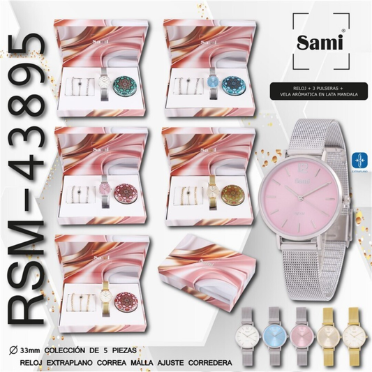Set Sami mujer reloj extraplafino malla + 3 pulseras
