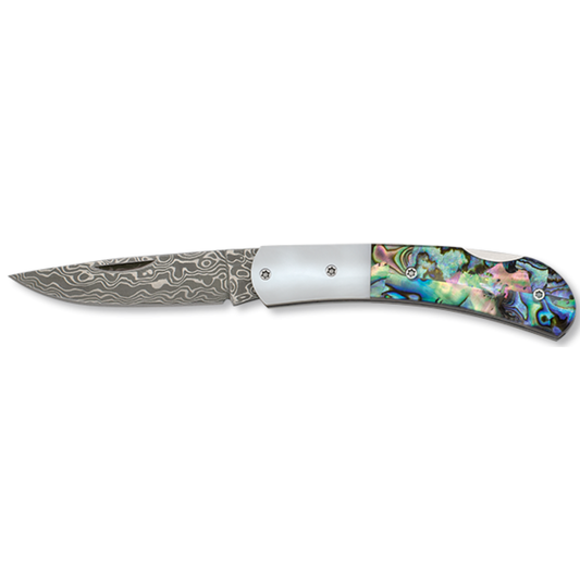 Navaja damasco nácar bicolor – hoja 6,5 cm – colección premium